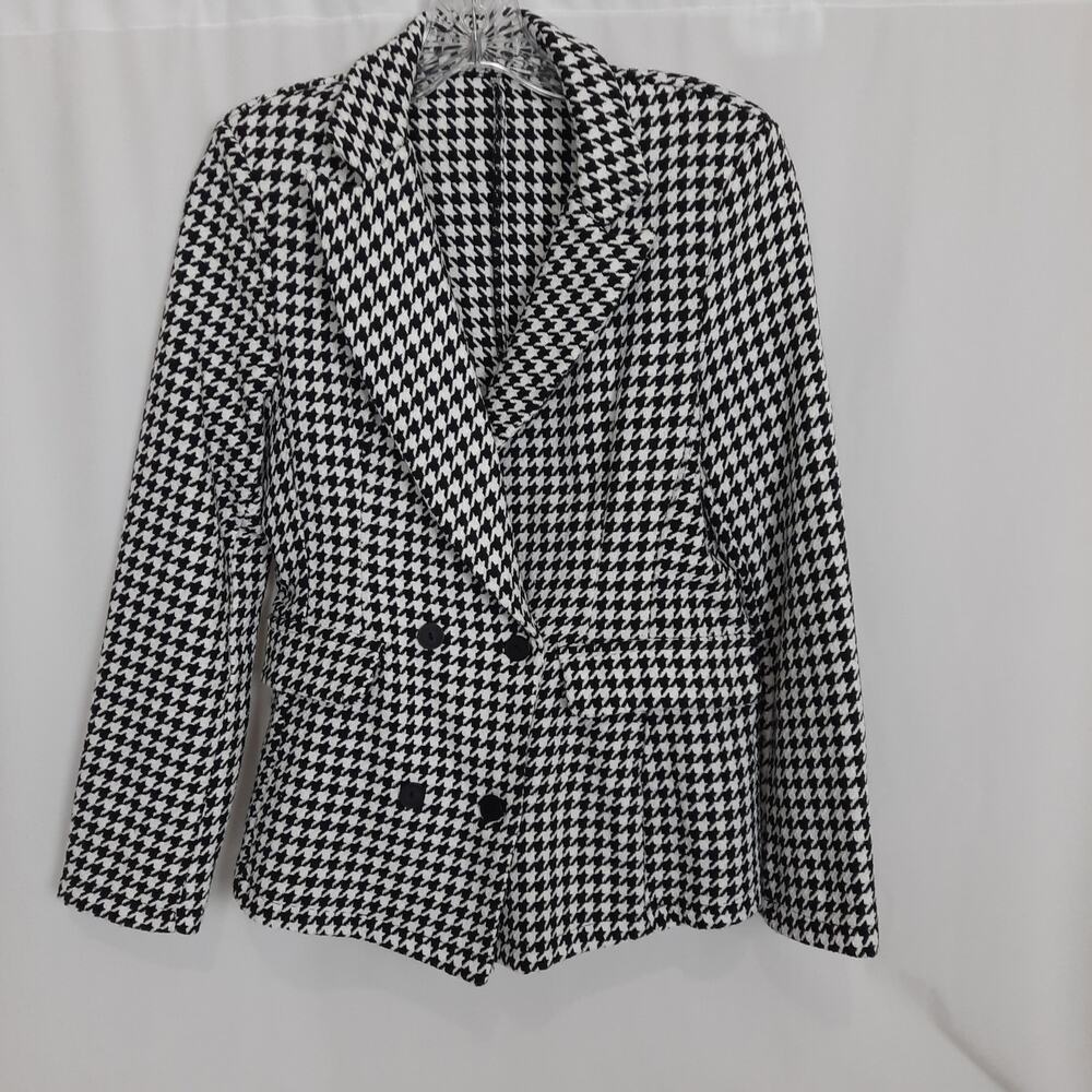 Shein Womens Houndstooth Double Breasted Tailored Blazer, Black/White, Medium 6